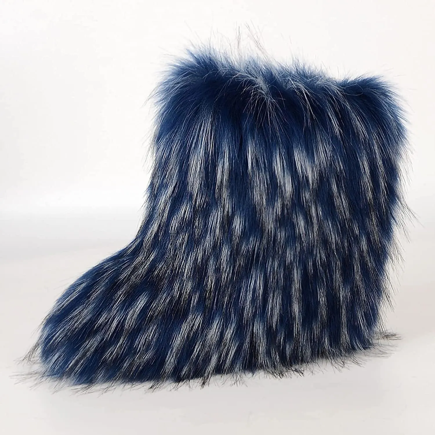 Faux Fur Boots for Women Fuzzy Fluffy Furry Round Toe Suede Winter Comfy Plush Warm Short Snow Bootie Flat Shoes Mid-Calf Boots Outdoor Indoor