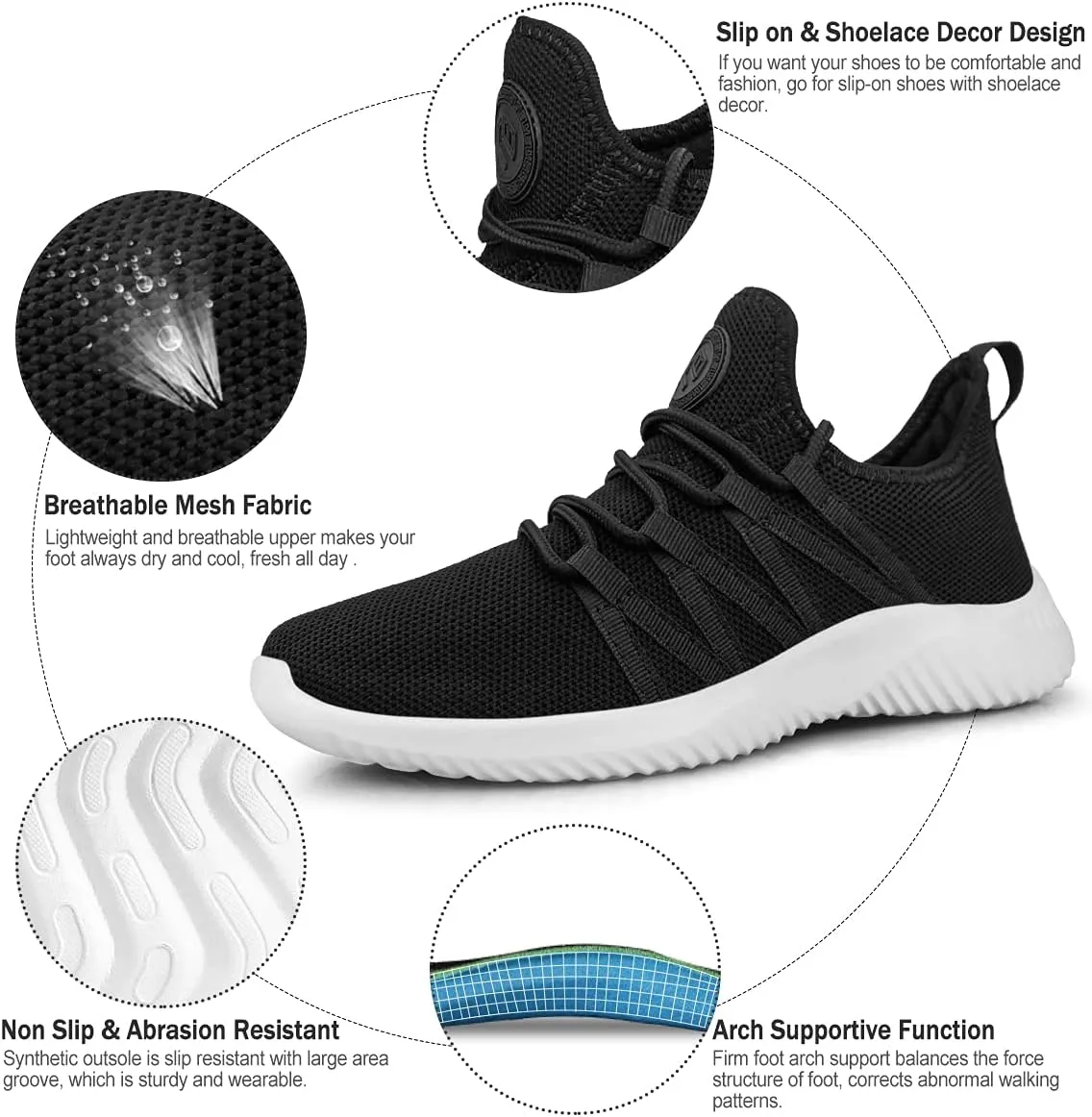 Feethit Womens Slip On Running Shoes Non Slip Walking Shoes Lightweight Gym Workout Shoes Breathable Fashion Sneakers