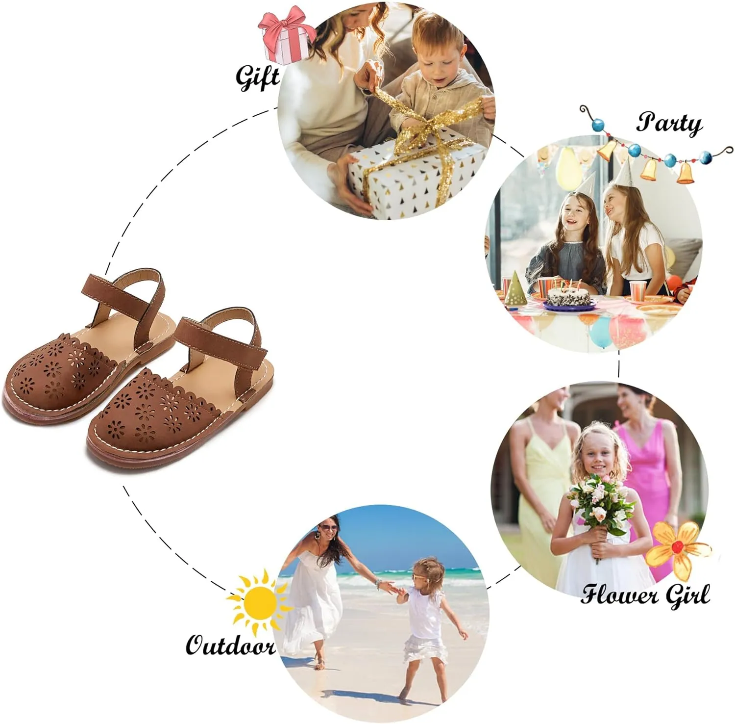 Felix & Flora Toddler Girls Sandals Soft Rubber Princess Flat Shoes Summer Flower Girl Shoes