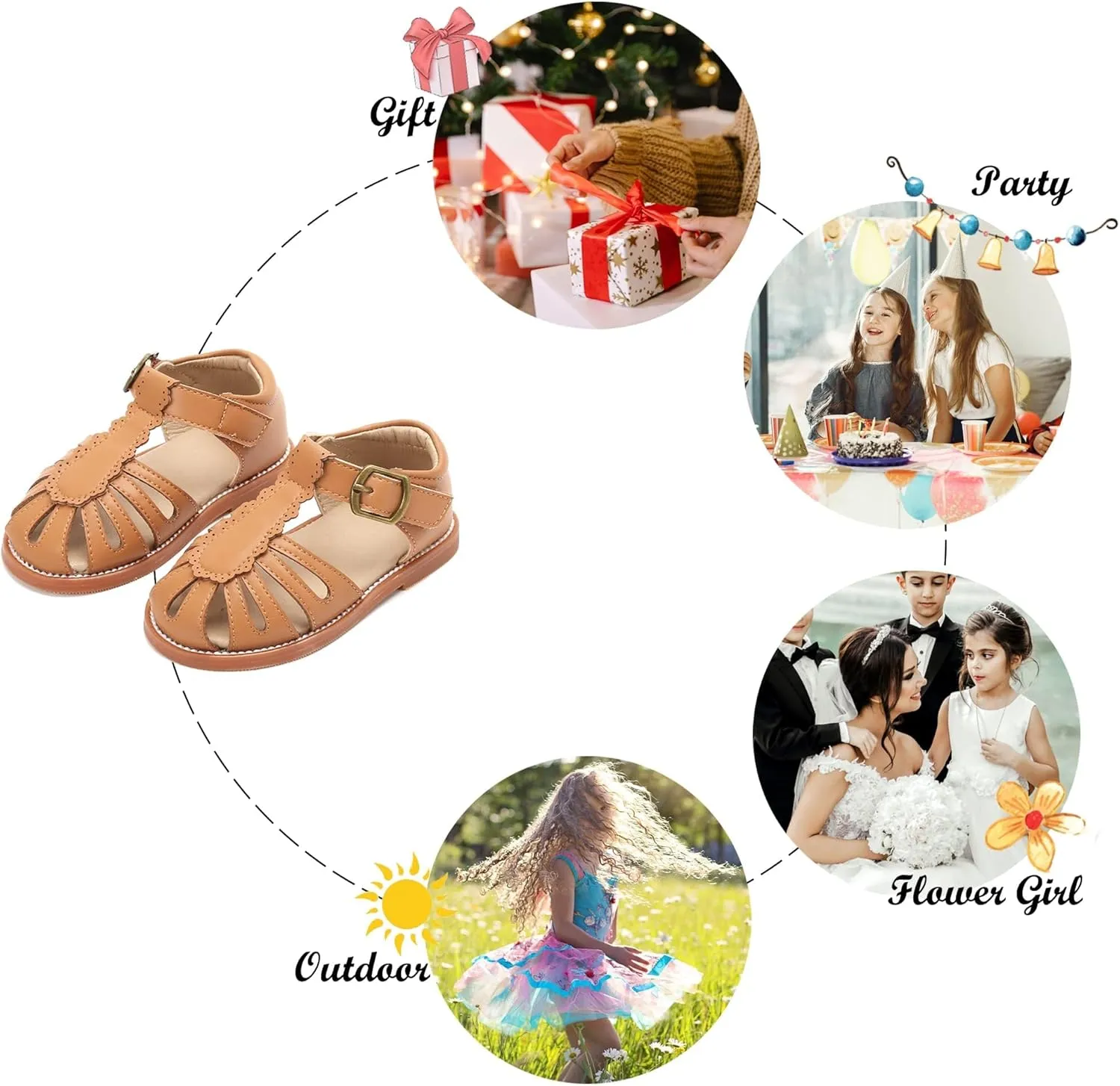 Felix & Flora Toddler Girls Sandals Soft Rubber Princess Flat Shoes Summer Flower Girl Shoes