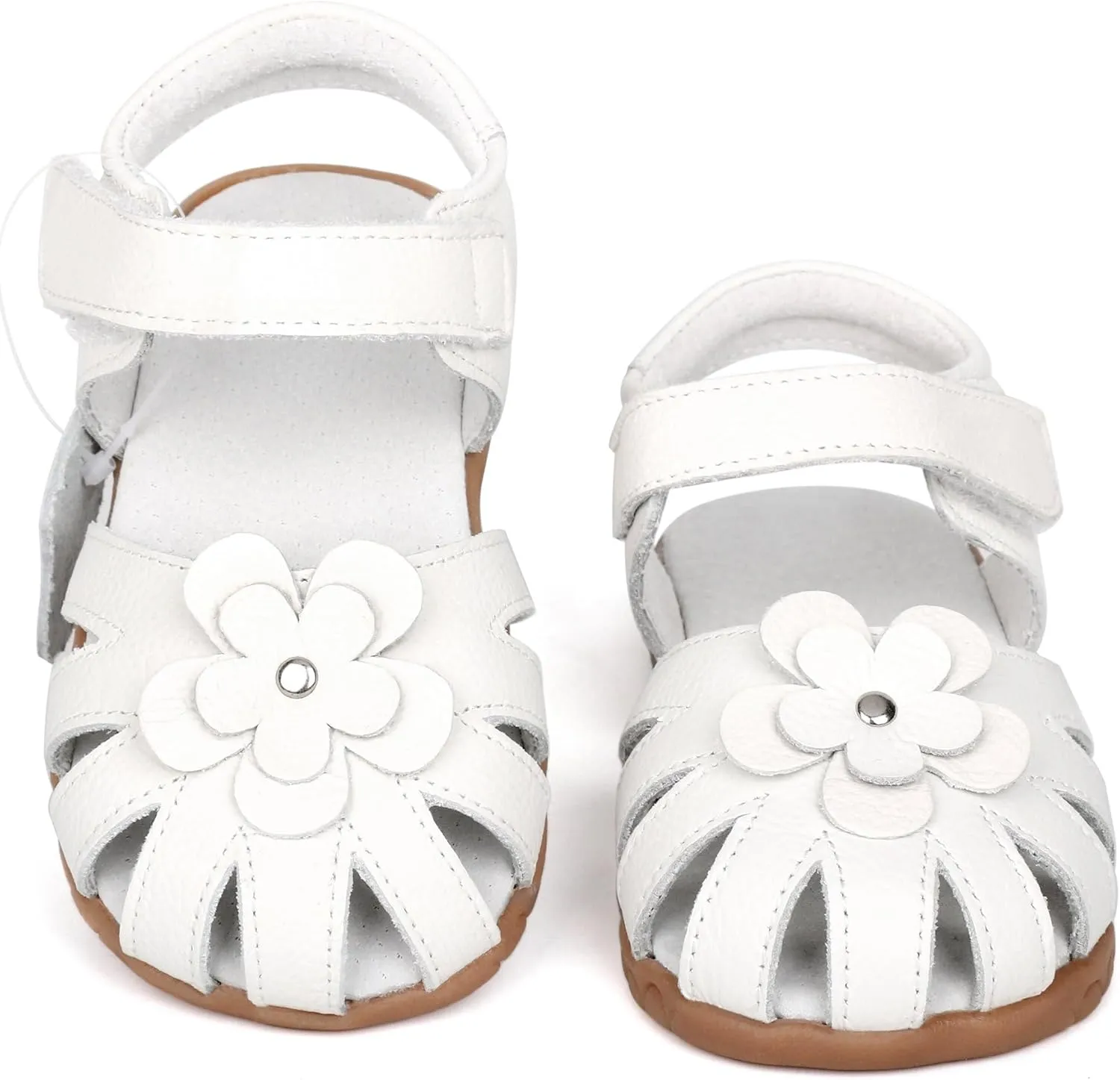 Femizee Girls Genuine Leather Soft Closed Toe Princess Flat Shoes Summer Sandals(Toddler/Little Kid)