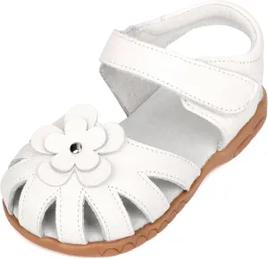 Femizee Girls Genuine Leather Soft Closed Toe Princess Flat Shoes Summer Sandals(Toddler/Little Kid)
