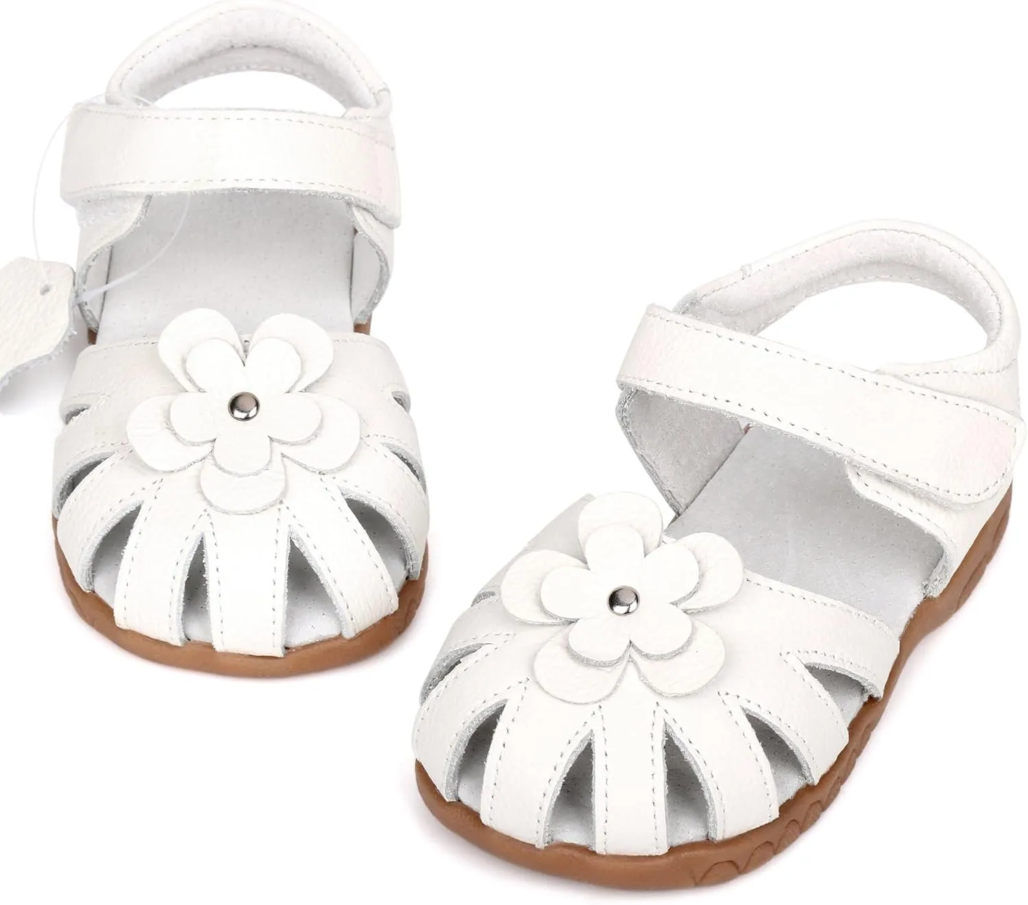 Femizee Girls Genuine Leather Soft Closed Toe Princess Flat Shoes Summer Sandals(Toddler/Little Kid)