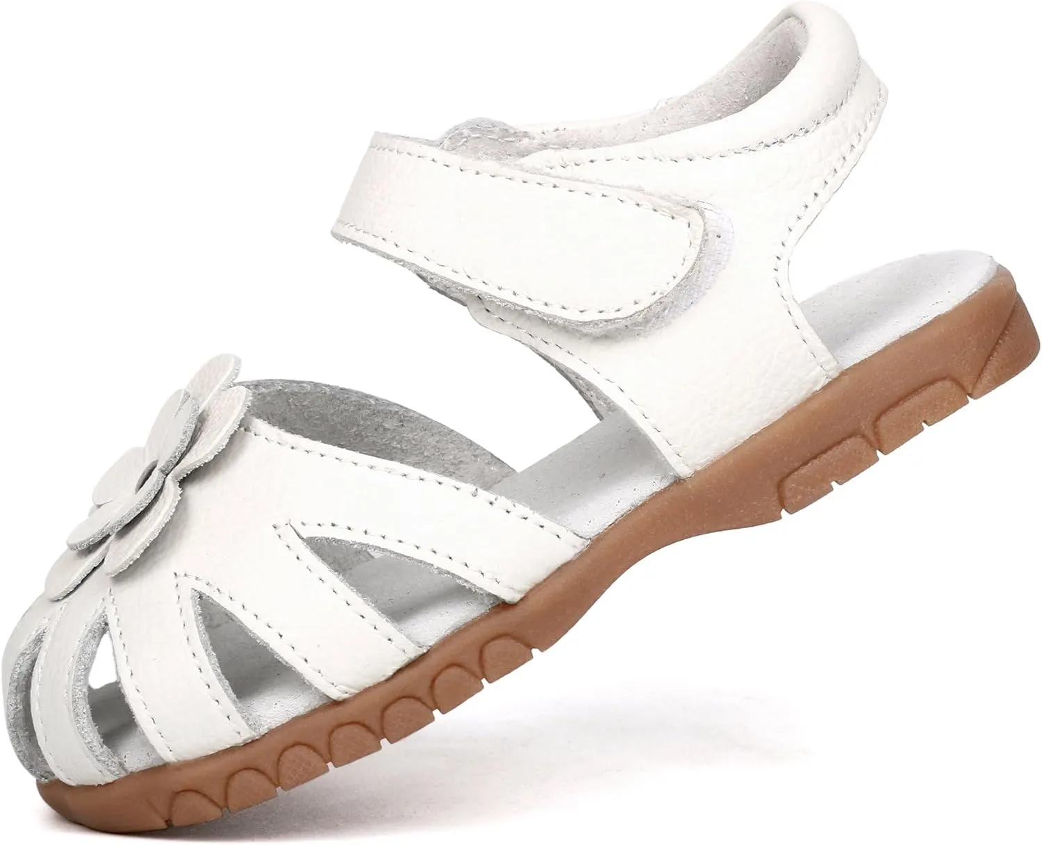 Femizee Girls Genuine Leather Soft Closed Toe Princess Flat Shoes Summer Sandals(Toddler/Little Kid)