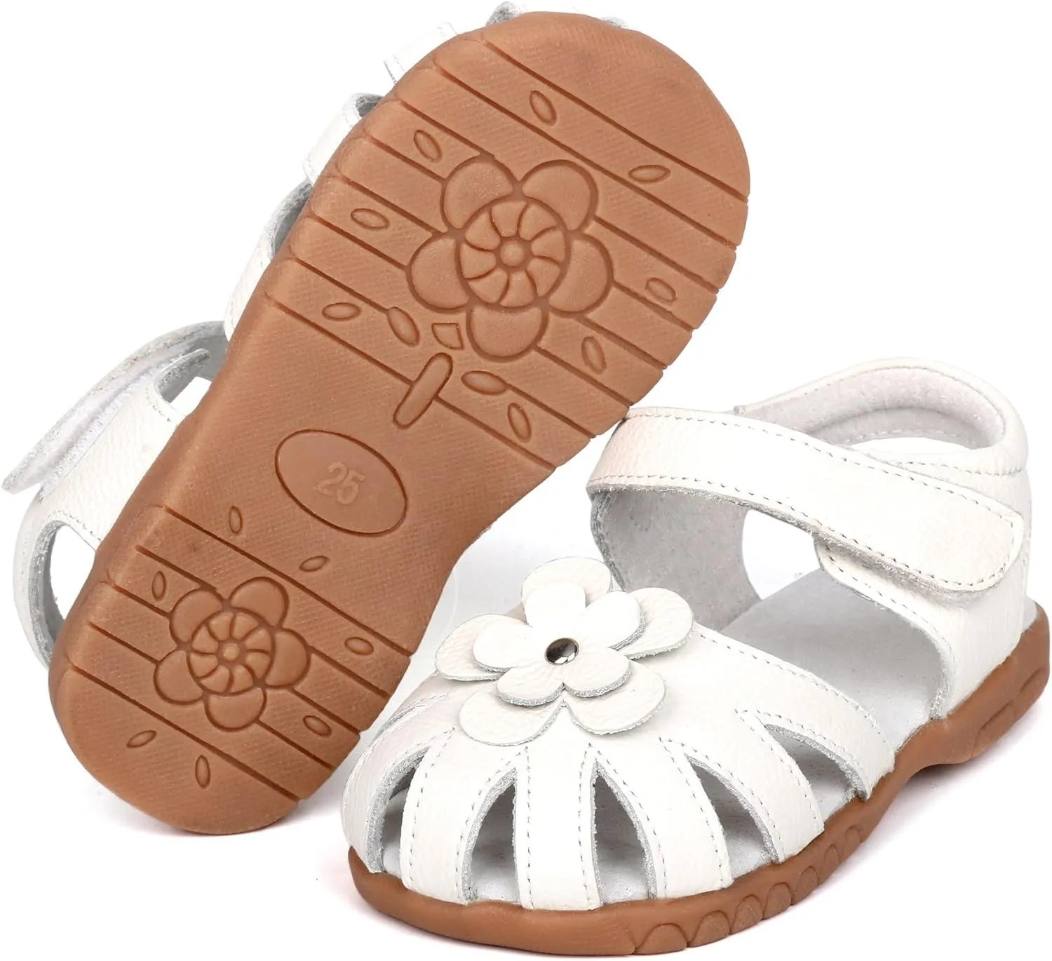 Femizee Girls Genuine Leather Soft Closed Toe Princess Flat Shoes Summer Sandals(Toddler/Little Kid)
