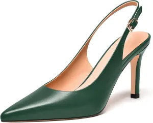 FEMSTEP Womens Sexy Slingback Buckle Dating Matte Leather Pointed Toe Stiletto High Heel Pumps Shoes 3.3 Inch