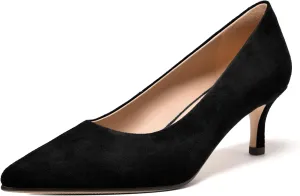 FEMSTEP Womens Slip On Suede Leather Pointed Toe Kitten Low Heel Pumps Shoes 2 Inch