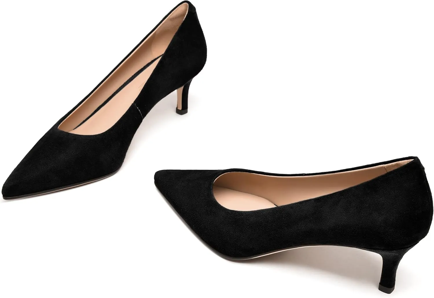 FEMSTEP Womens Slip On Suede Leather Pointed Toe Kitten Low Heel Pumps Shoes 2 Inch