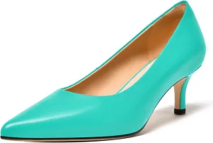 FEMSTEP Womens Work Pointed Toe Slip On Formal Leather Kitten Low Heel Pumps Shoes 2 Inch