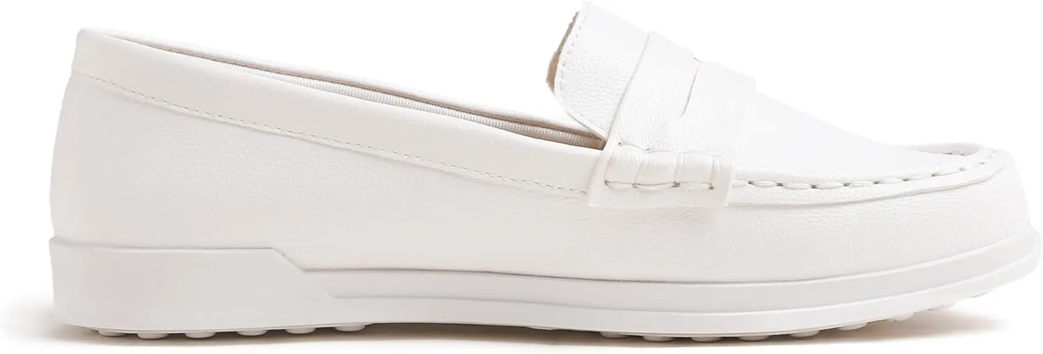 FEVERSOLE Comfort Women's Leather Daily Loafer Driving Flats Flexible Walking Boat Shoes