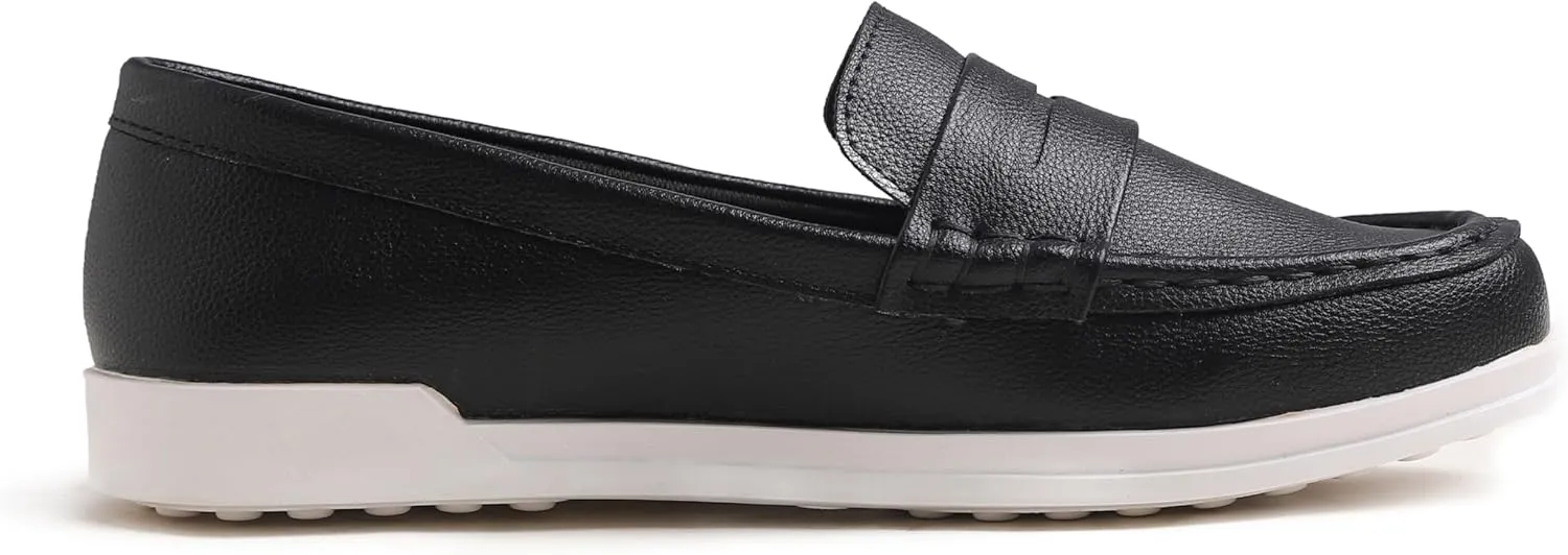 FEVERSOLE Comfort Women's Leather Daily Loafer Driving Flats Flexible Walking Boat Shoes