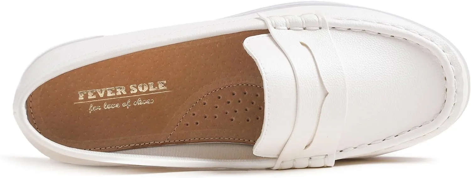 FEVERSOLE Comfort Women's Leather Daily Loafer Driving Flats Flexible Walking Boat Shoes