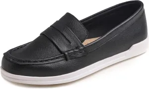 FEVERSOLE Comfort Women's Leather Daily Loafer Driving Flats Flexible Walking Boat Shoes