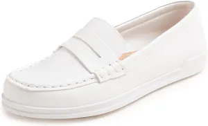 FEVERSOLE Comfort Women's Leather Daily Loafer Driving Flats Flexible Walking Boat Shoes