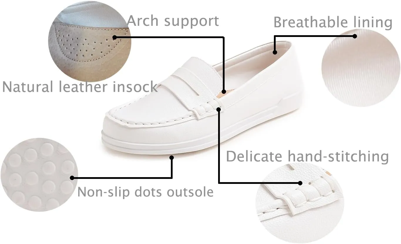 FEVERSOLE Comfort Women's Leather Daily Loafer Driving Flats Flexible Walking Boat Shoes