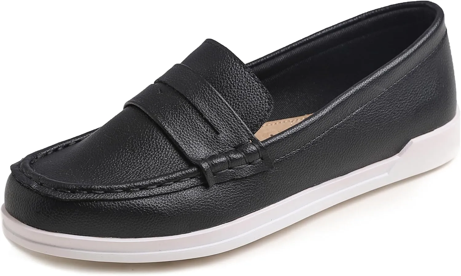 FEVERSOLE Comfort Women's Leather Daily Loafer Driving Flats Flexible Walking Boat Shoes