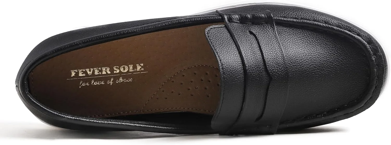 FEVERSOLE Comfort Women's Leather Daily Loafer Driving Flats Flexible Walking Boat Shoes