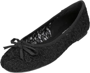 FEVERSOLE Round Toe Lace Ballet Crochet Flats Women's Comfy Breathable Shoes