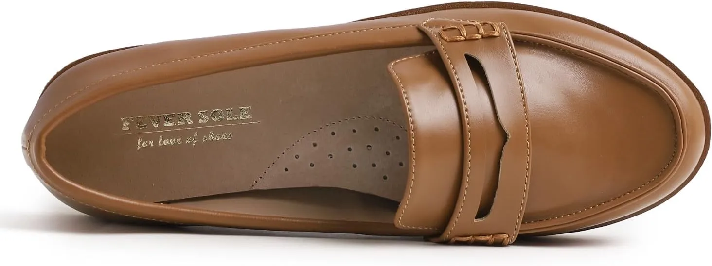 FEVERSOLE Women's Comfort Penny Loafer Geniune Leather Insole Flexible Walking Driving Shoes