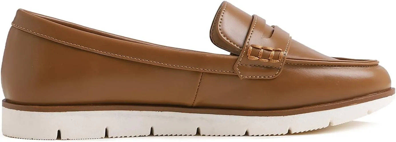 FEVERSOLE Women's Comfort Penny Loafer Geniune Leather Insole Flexible Walking Driving Shoes