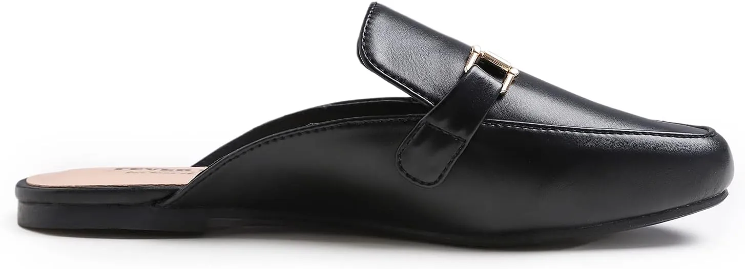 FEVERSOLE Women's Fashion Deco Mules Slip On Backless Slide Flats