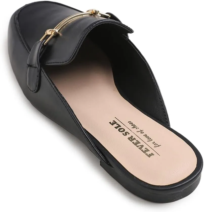 FEVERSOLE Women's Fashion Deco Mules Slip On Backless Slide Flats