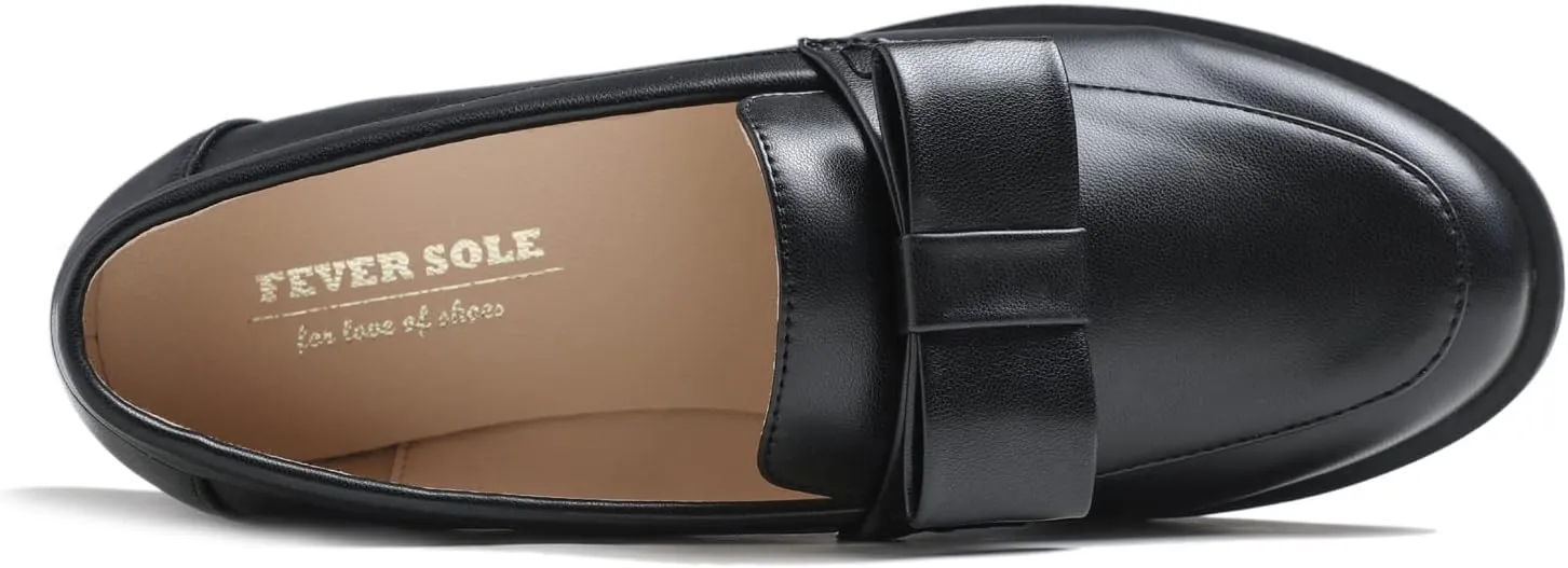 FEVERSOLE Women's Fashion Dress Comfort Low Heel Office Penny Loafer Flats