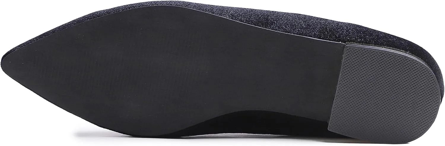 FEVERSOLE Women's Loafer Flat Pointed Deco Low Heel Fashion Slip On Dress Driving Office Shoes