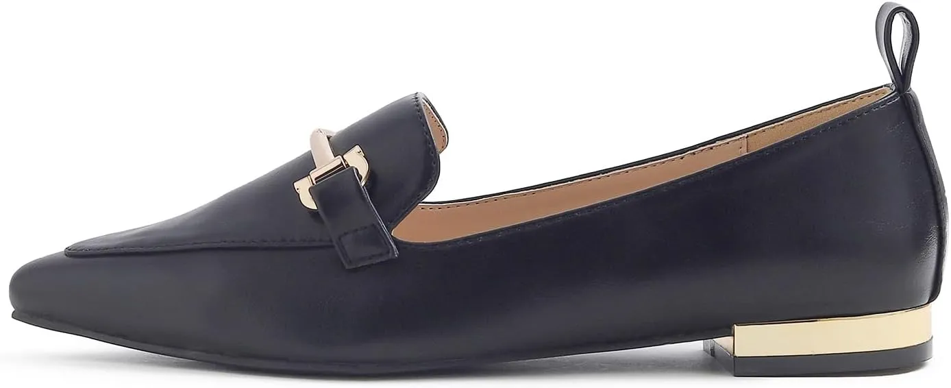 FEVERSOLE Women's Loafer Flat Pointed Deco Low Heel Fashion Slip On Dress Driving Office Shoes
