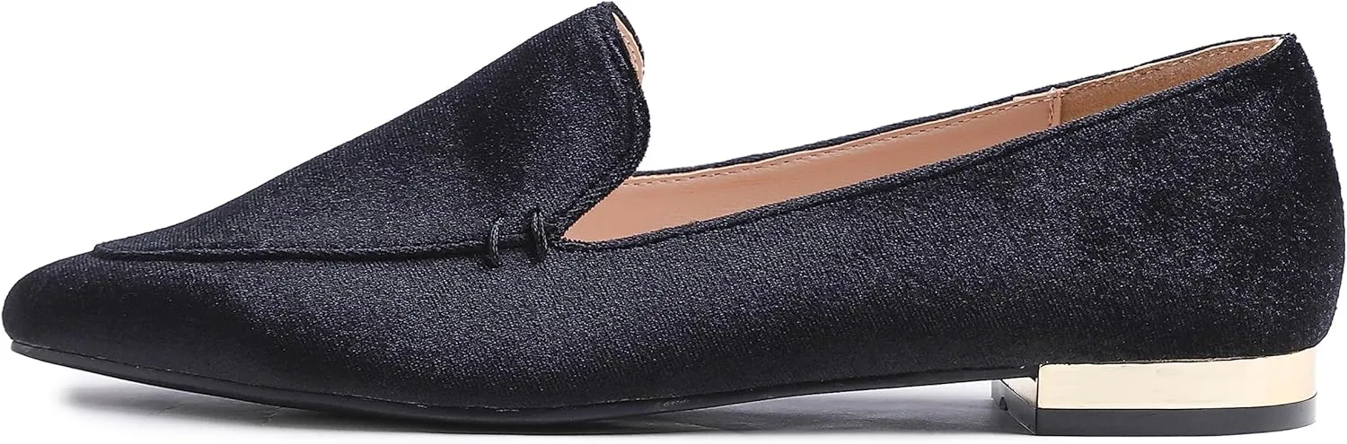 FEVERSOLE Women's Loafer Flat Pointed Deco Low Heel Fashion Slip On Dress Driving Office Shoes