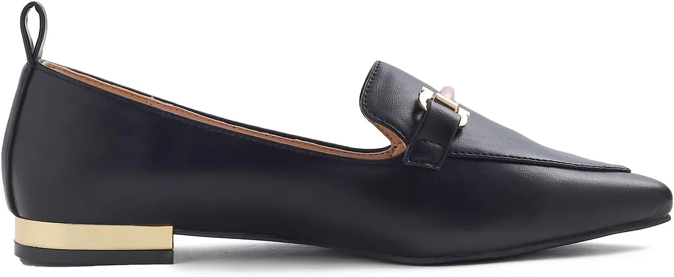 FEVERSOLE Women's Loafer Flat Pointed Deco Low Heel Fashion Slip On Dress Driving Office Shoes