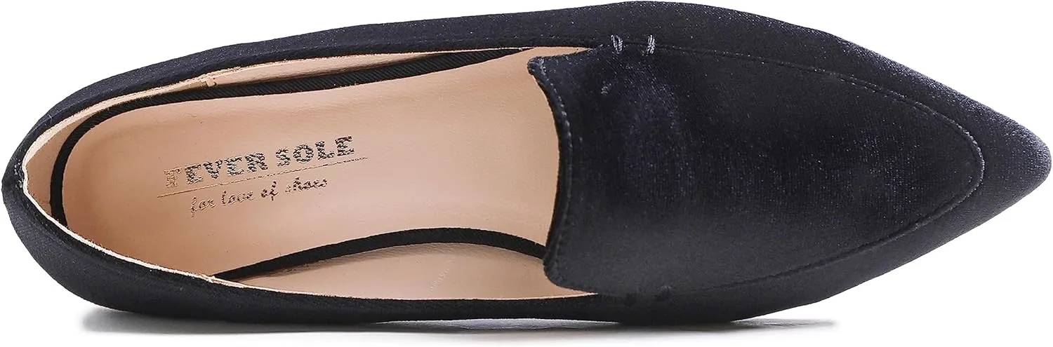 FEVERSOLE Women's Loafer Flat Pointed Deco Low Heel Fashion Slip On Dress Driving Office Shoes
