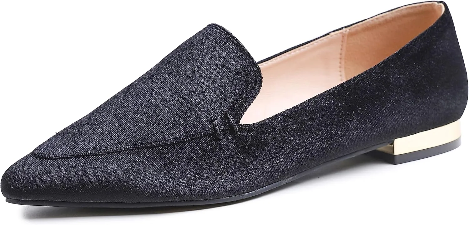 FEVERSOLE Women's Loafer Flat Pointed Deco Low Heel Fashion Slip On Dress Driving Office Shoes