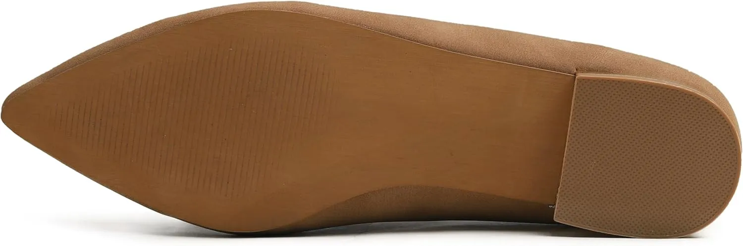FEVERSOLE Women's Loafer Flat Pointed Deco Low Heel Fashion Slip On Dress Driving Office Shoes