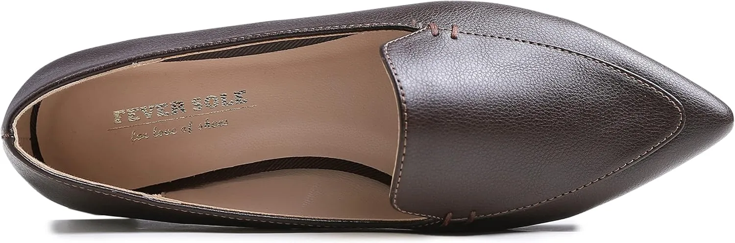 FEVERSOLE Women's Loafer Flat Pointed Fashion Slip On Comfort Driving Office Shoes