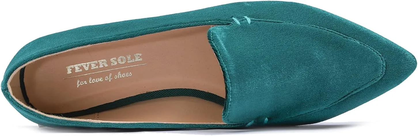 FEVERSOLE Women's Loafer Flat Pointed Fashion Slip On Comfort Driving Office Shoes