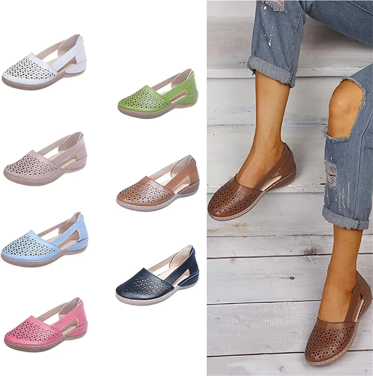 FFMA Sandals for Women Flats Orthopedic Sandals Closed Toe Flat Sandals Strappy Hollow Flat Sandals Summer Comfy Outdoor Walking Beach Sandals