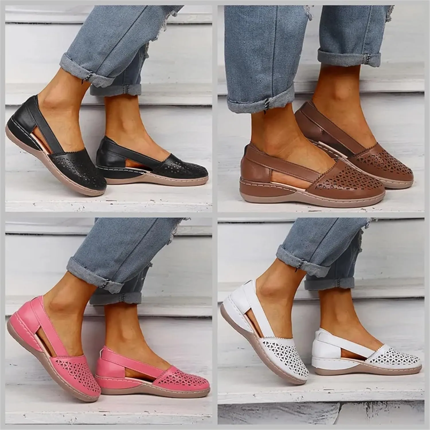 FFMA Sandals for Women Flats Orthopedic Sandals Closed Toe Flat Sandals Strappy Hollow Flat Sandals Summer Comfy Outdoor Walking Beach Sandals