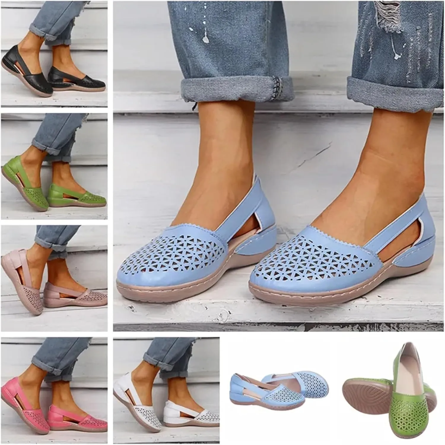 FFMA Sandals for Women Flats Orthopedic Sandals Closed Toe Flat Sandals Strappy Hollow Flat Sandals Summer Comfy Outdoor Walking Beach Sandals