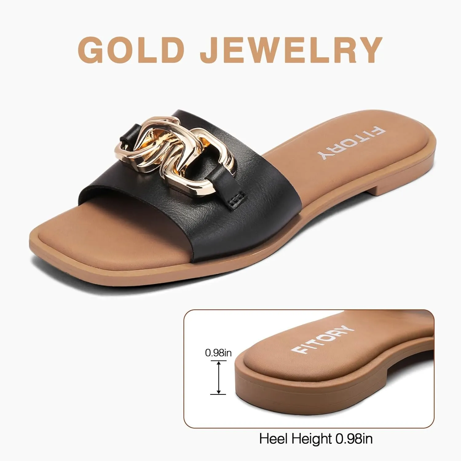 FITORY Women's Flat Sandals Fashion Slides With Soft Leather Slippers for Summer Size 6-11