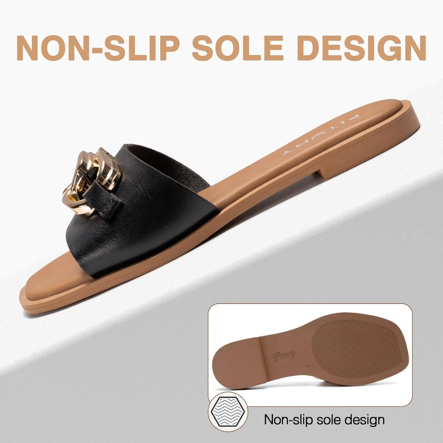 FITORY Women's Flat Sandals Fashion Slides With Soft Leather Slippers for Summer Size 6-11