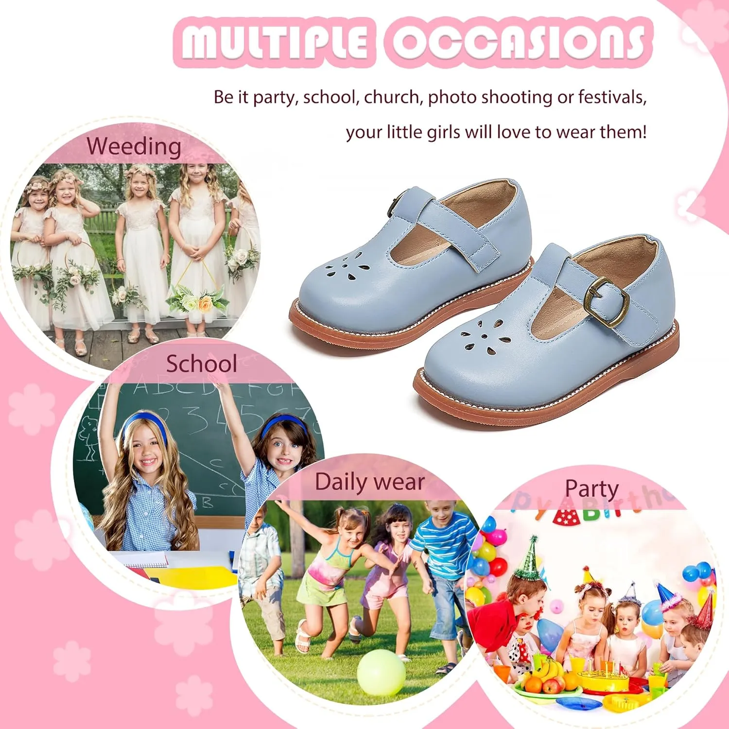 Flaryzone Toddler Little Girl Mary Jane School Uniform Oxfords Flat Dress Shoes