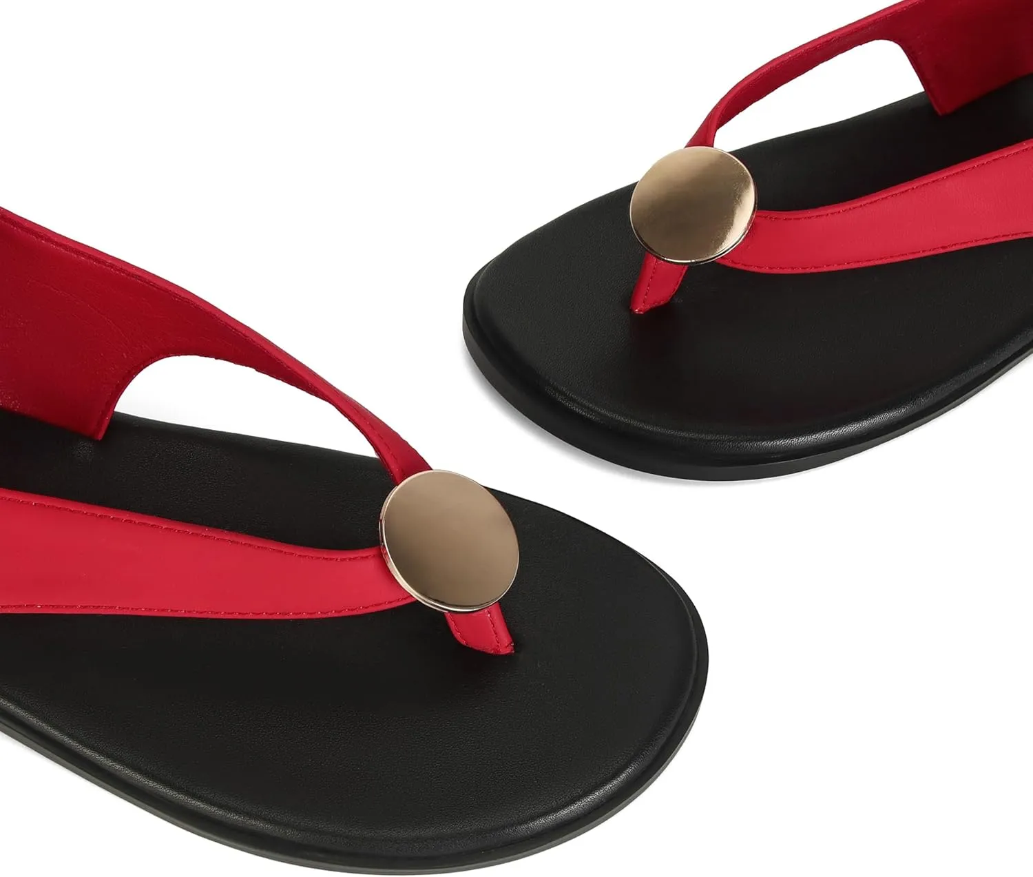 Flat Sandals for Women Strappy Sandals Comfortable Dressy Beach Flip Flop Slides Thong Sandals for Women with Metal Circular