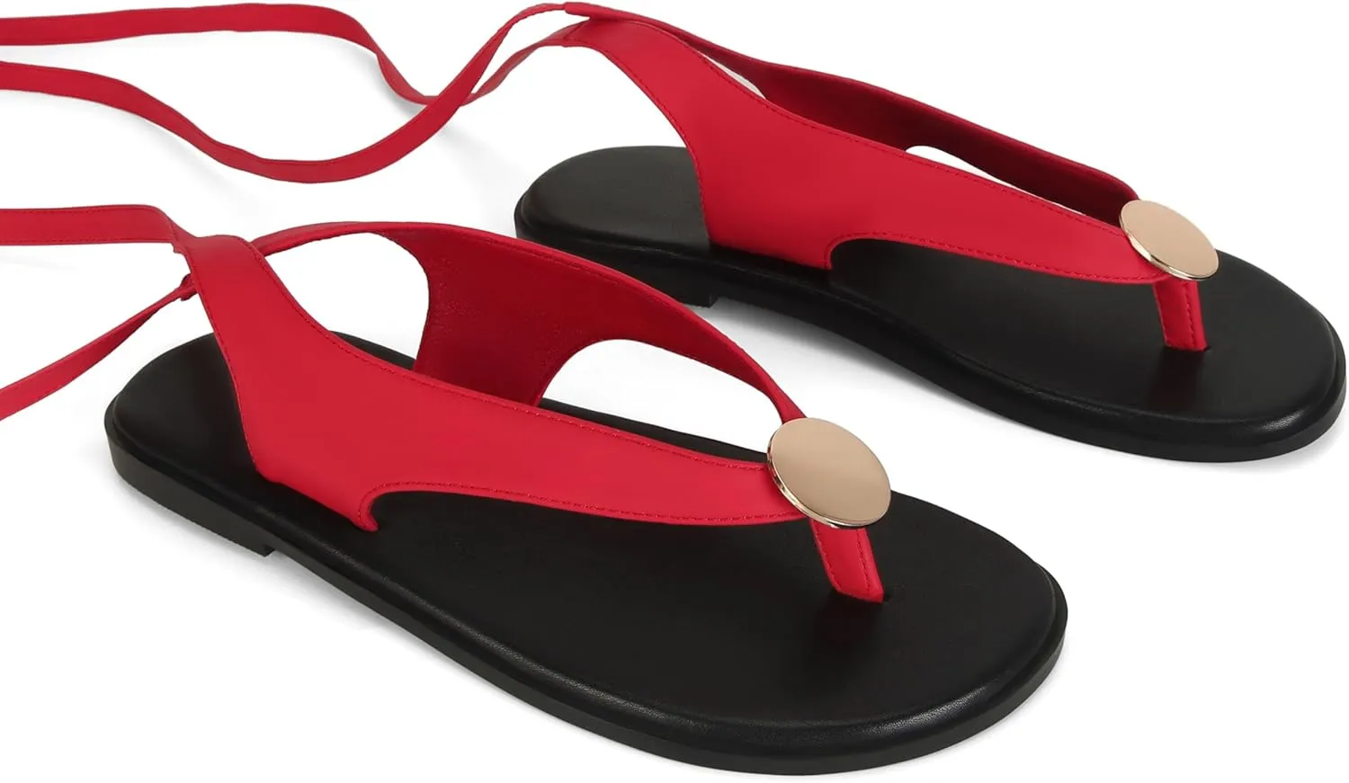Flat Sandals for Women Strappy Sandals Comfortable Dressy Beach Flip Flop Slides Thong Sandals for Women with Metal Circular