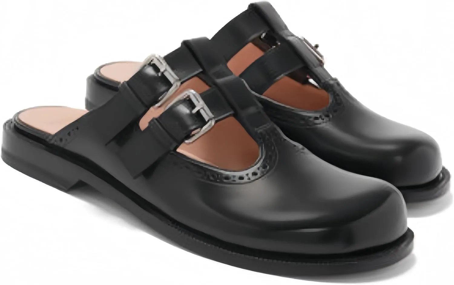 Flats Mules for Women Round Toe Low Heel Sandals Baotou Double Belt Buckle Mary Jane Flat Slip-on Backless Comfortable Casual Walking Dress Party Soft Shoes