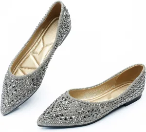 Flats Shoes Women Rhinestone Pointed Head Flats Comfortable Soft Memory Foam Insole Flat Shoes