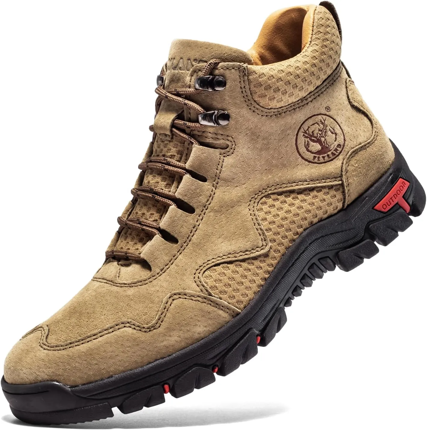 FLYLAND Men's Chukka Boots Casual Leather Shoes Ankle Shoes Non Slip Breathable Comfortable Mid Top for Driving Walking Outdoor