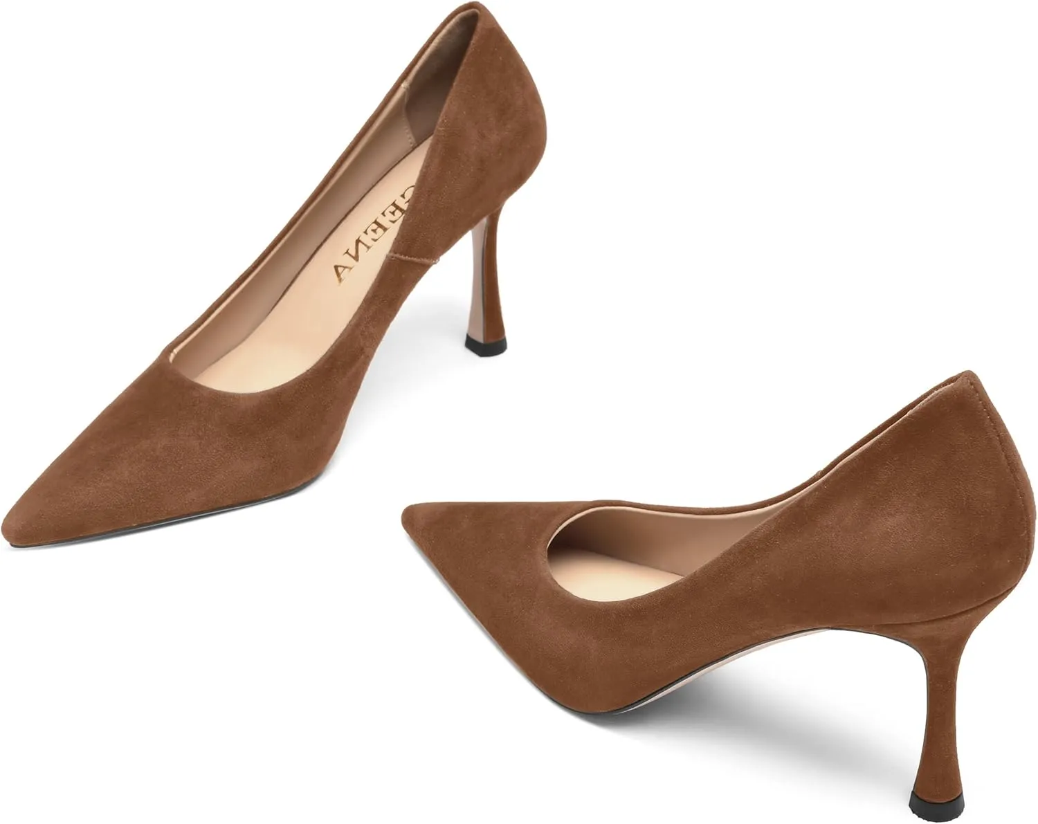 FOGEENA Womens Party Slip On Solid Pointed Toe Suede Fashion Stiletto High Heel Pumps Shoes 3.14 Inch