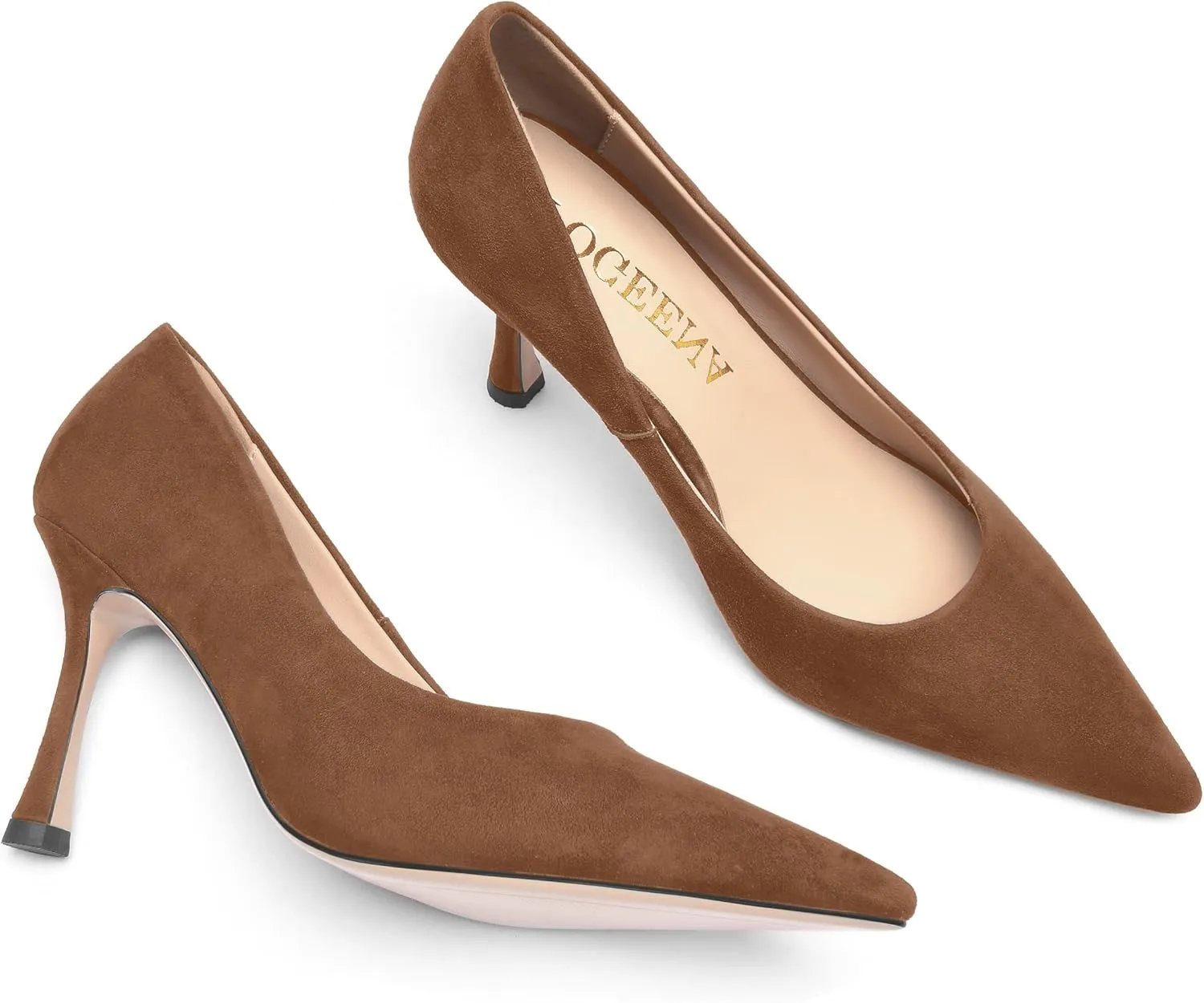 FOGEENA Womens Party Slip On Solid Pointed Toe Suede Fashion Stiletto High Heel Pumps Shoes 3.14 Inch