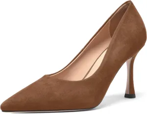 FOGEENA Womens Party Slip On Solid Pointed Toe Suede Fashion Stiletto High Heel Pumps Shoes 3.14 Inch